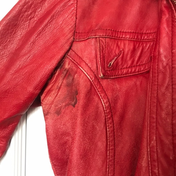 Much Loved Bershka 100% Red Leather Jacket - Picture 8 of 8